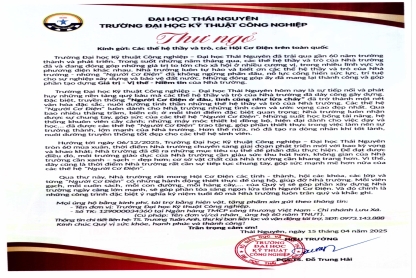 Thư ngỏ của Hiệu trưởng hướng tới kỷ niệm 60 năm Ngày truyền thống Trường Đại học Kỹ thuật Công nghiệp